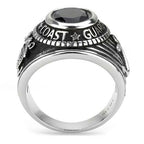 Jewellery Kingdom Mens Coast Guard Stainless Steel Sapphire Pinky Signet Ring - Jewelry Rings - British D'sire