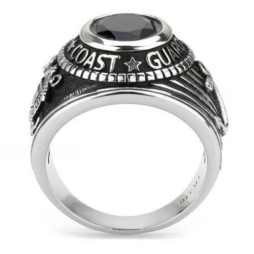 Jewellery Kingdom Mens Coast Guard Stainless Steel Sapphire Pinky Signet Ring - Jewelry Rings - British D'sire