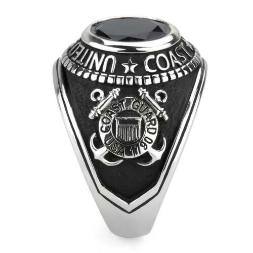 Jewellery Kingdom Mens Coast Guard Stainless Steel Sapphire Pinky Signet Ring - Jewelry Rings - British D'sire