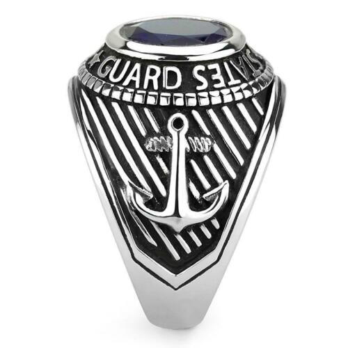 Jewellery Kingdom Mens Coast Guard Stainless Steel Sapphire Pinky Signet Ring - Jewelry Rings - British D'sire
