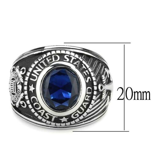 Jewellery Kingdom Mens Coast Guard Stainless Steel Sapphire Pinky Signet Ring - Jewelry Rings - British D'sire Main image