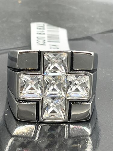 Jewellery Kingdom Mens Cross Bling Signet Pinky Chunky Stainless Steel Ring (Silver) Secondary image