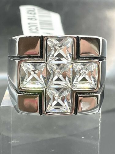 Jewellery Kingdom Mens Cross Bling Signet Pinky Chunky Stainless Steel Ring (Silver) - Jewelry Rings - British D'sire Main image