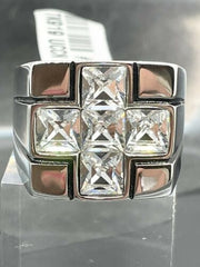 Jewellery Kingdom Mens Cross Bling Signet Pinky Chunky Stainless Steel Ring (Silver) - Jewelry Rings - British D'sire