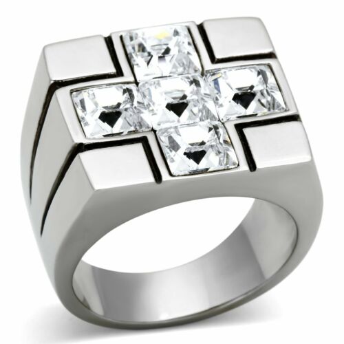 Jewellery Kingdom Mens Cross Bling Signet Pinky Chunky Stainless Steel Ring (Silver) - Jewelry Rings - British D'sire