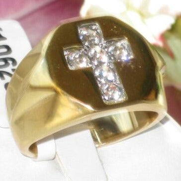 Jewellery Kingdom Mens Cross Cubic Zirconia Signet Pinky Steel 18kt Ring (Gold) Secondary image