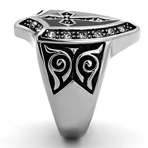 Jewellery Kingdom Mens Cross Cz Biker Silver Stainless Steel Pinky Signet Ring - Jewelry Rings - British D'sire