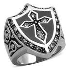 Jewellery Kingdom Mens Cross Cz Biker Silver Stainless Steel Pinky Signet Ring - Jewelry Rings - British D'sire