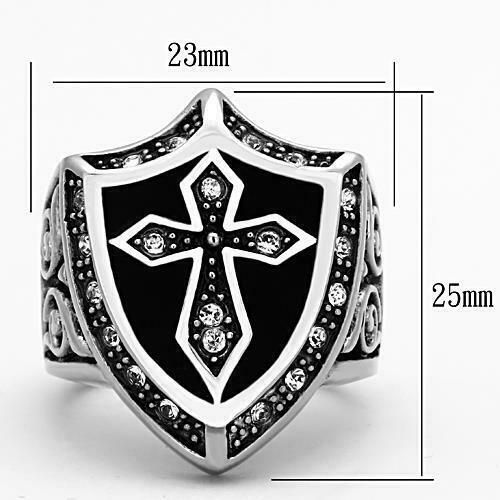 Jewellery Kingdom Mens Cross Cz Biker Silver Stainless Steel Pinky Signet Ring - Jewelry Rings - British D'sire
