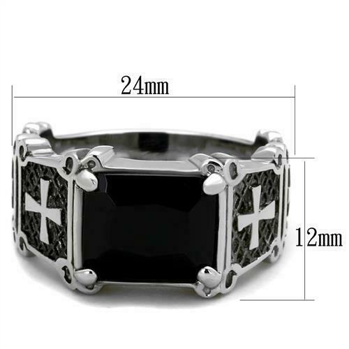 Jewellery Kingdom Mens Cross Jet Cubic Zirconia Stainless Steel Signet Pinky Ring (Black) - Jewelry Rings - British D'sire