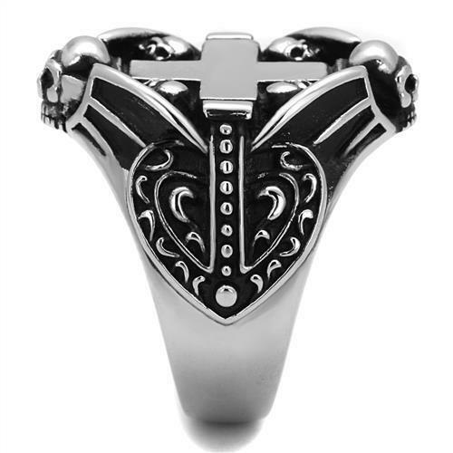 Jewellery Kingdom Mens Cross Signet Pinky Biker Goth No Stone Stainless Steel Silver Ring - Jewelry Rings - British D'sire