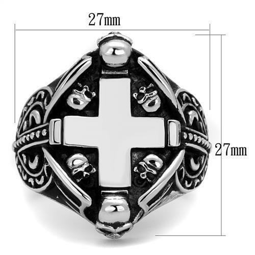 Jewellery Kingdom Mens Cross Signet Pinky Biker Goth No Stone Stainless Steel Silver Ring - Jewelry Rings - British D'sire