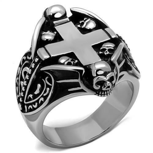 Jewellery Kingdom Mens Cross Signet Pinky Biker Goth No Stone Stainless Steel Silver Ring - Jewelry Rings - British D'sire Main image
