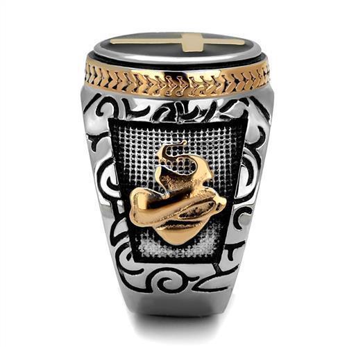 Jewellery Kingdom Mens Cross Signet Pinky Stainless Steel Rose Gold Detailed Biker Ring (Black) Secondary image