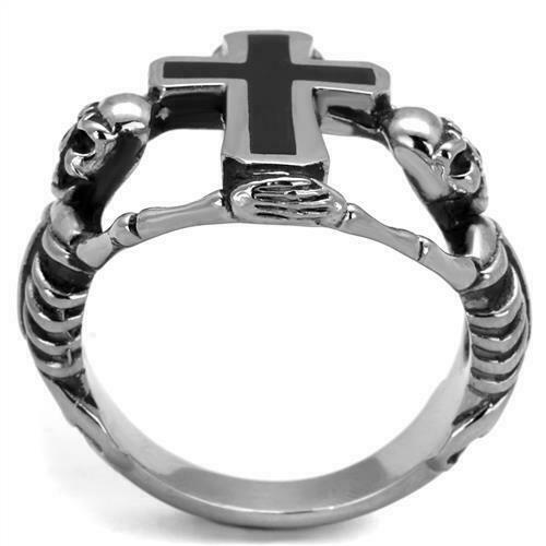 Jewellery Kingdom Mens Cross Skull Hands Biker Stainless Steel Pinky Signet Ring (Silver) - Jewelry Rings - British D'sire