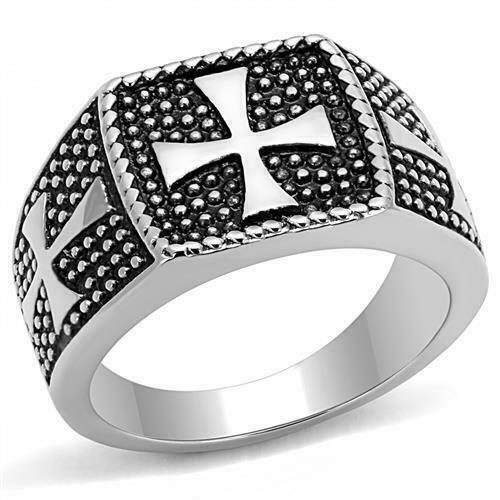 Jewellery Kingdom Mens Cross Stainless Steel No Stone Studded Biker Stamped Ring (Silver) - Jewelry Rings - British D'sire Main image