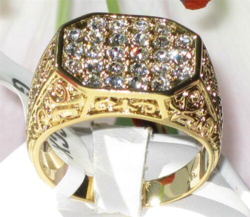 Jewellery Kingdom Mens Cubic Zirconia Signet Pinky 26 Stone Sparkling 18kt Steel All Sizes Ring (Gold) - Jewelry Rings - British D'sire