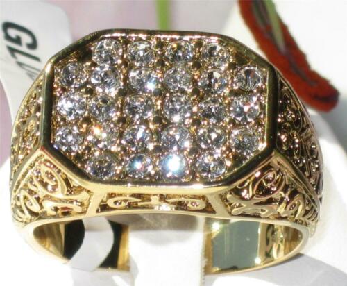 Jewellery Kingdom Mens Cubic Zirconia Signet Pinky 26 Stone Sparkling 18kt Steel All Sizes Ring (Gold) - Jewelry Rings - British D'sire