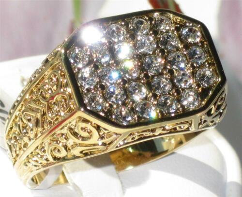 Jewellery Kingdom Mens Cubic Zirconia Signet Pinky 26 Stone Sparkling 18kt Steel All Sizes Ring (Gold) - Jewelry Rings - British D'sire