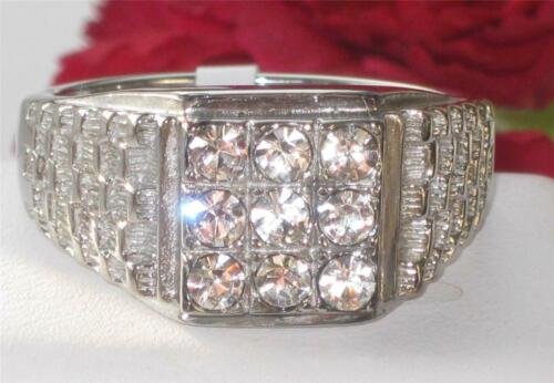 Jewellery Kingdom Mens Cubic Zirconia Stainless Steel Signet Silver 9 Stone Ring (Pinky) - Jewelry Rings - British D'sire