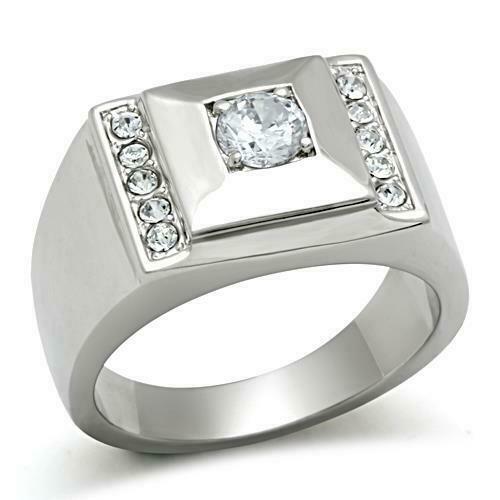 Jewellery Kingdom Mens Cz 2 Carat Stainless Steel Signet Pinky Chunky Stamped Silver Ring - Jewelry Rings - British D'sire Main image