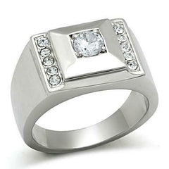Jewellery Kingdom Mens Cz 2 Carat Stainless Steel Signet Pinky Chunky Stamped Silver Ring - Jewelry Rings - British D'sire