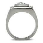 Jewellery Kingdom Mens Cz 2 Carat Stainless Steel Signet Pinky Chunky Stamped Silver Ring - Jewelry Rings - British D'sire