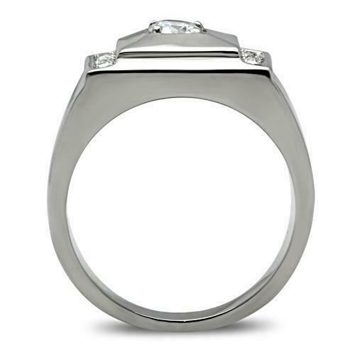 Jewellery Kingdom Mens Cz 2 Carat Stainless Steel Signet Pinky Chunky Stamped Silver Ring - Jewelry Rings - British D'sire