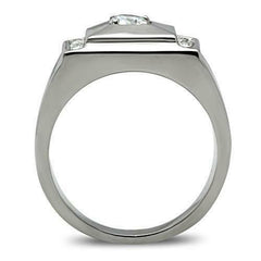 Jewellery Kingdom Mens Cz 2 Carat Stainless Steel Signet Pinky Chunky Stamped Silver Ring - Jewelry Rings - British D'sire