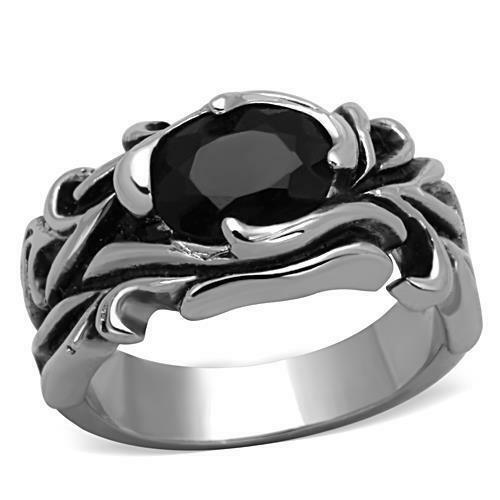 Jewellery Kingdom Mens CZ Oval Stainless Steel 11mm Signet Pinky Chunky Jet Ring (Black) - Jewelry Rings - British D'sire Main image