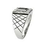 Jewellery Kingdom Mens Cz Signet Cubic Zirconia Pinky Stainless Steel Jet Emerald Ring (Silver) - Jewelry Rings - British D'sire