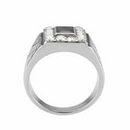 Jewellery Kingdom Mens Cz Signet Cubic Zirconia Pinky Stainless Steel Jet Emerald Ring (Silver) - Jewelry Rings - British D'sire