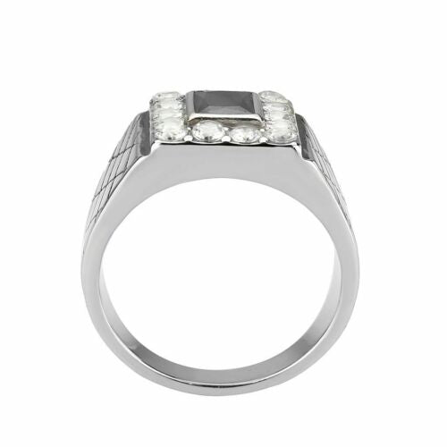 Jewellery Kingdom Mens Cz Signet Cubic Zirconia Pinky Stainless Steel Jet Emerald Ring (Silver) - Jewelry Rings - British D'sire