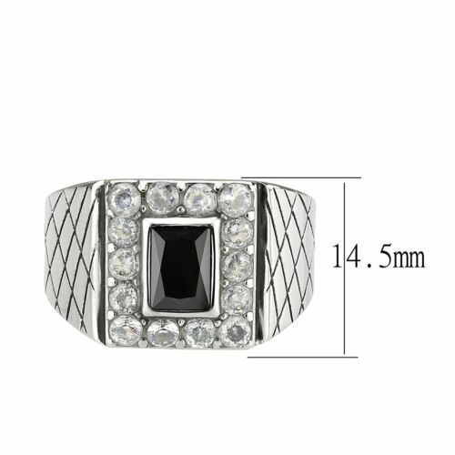 Jewellery Kingdom Mens Cz Signet Cubic Zirconia Pinky Stainless Steel Jet Emerald Ring (Silver) - Jewelry Rings - British D'sire