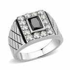 Jewellery Kingdom Mens Cz Signet Cubic Zirconia Pinky Stainless Steel Jet Emerald Ring (Silver) - Jewelry Rings - British D'sire