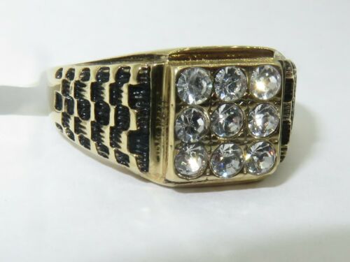 Jewellery Kingdom Mens Cz Signet Pinky 9 Stone Cluster 18kt Steel Gold Ring - Jewelry Rings - British D'sire Main image