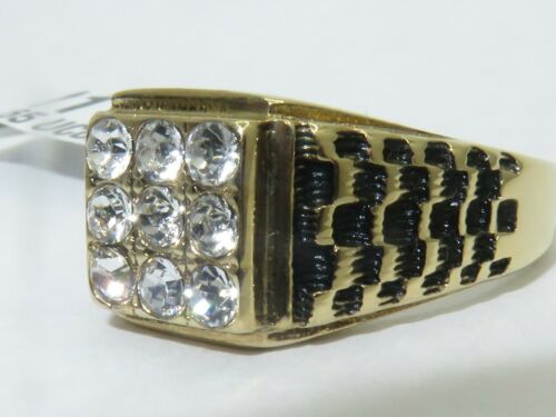 Jewellery Kingdom Mens Cz Signet Pinky 9 Stone Cluster 18kt Steel Gold Ring Secondary image