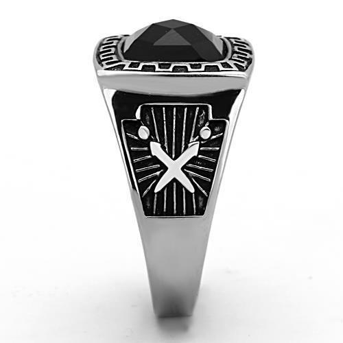 Jewellery Kingdom Mens Cz Signet Pinky Jet Stainless Steel Greek Key 4ct Mans Ring (Black) Secondary image