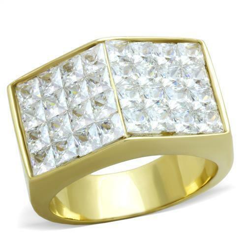 Jewellery Kingdom Mens Cz Signet Pinky Princess Cut Square 18kt Steel Super Sparkle Ring (Gold) - Jewelry Rings - British D'sire Main image