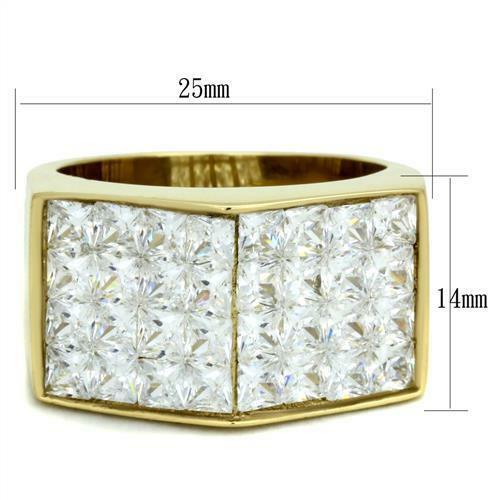 Jewellery Kingdom Mens Cz Signet Pinky Princess Cut Square 18kt Steel Super Sparkle Ring (Gold) Secondary image