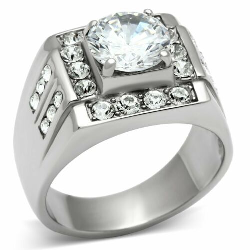 Jewellery Kingdom Mens Signet Stainless Steel Pinky 4.70 Carat Cubic Zirconia Ring (Silver) Secondary image