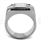 Jewellery Kingdom Mens Cz Signet Stainless Steel Silver Clear Square Cuts Classy Ring (Black) - Rings - British D'sire