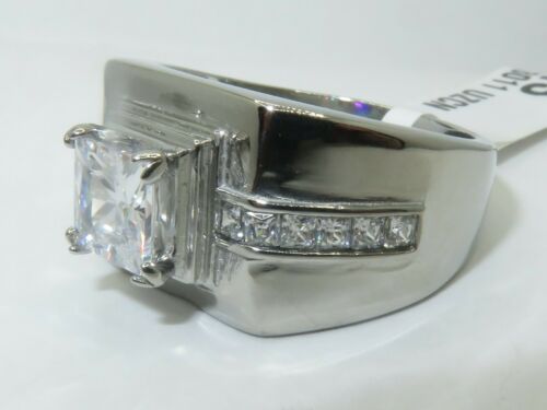 Jewellery Kingdom Mens Cz Square Princess Ct Stainless Steel Signet Pinky 3 Carat Ring (Silver) Secondary image