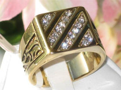 Jewellery Kingdom Mens Cz Square Signet 18kt Steel Signet Pinky Mans Classic Ring (Gold) - Jewelry Rings - British D'sire