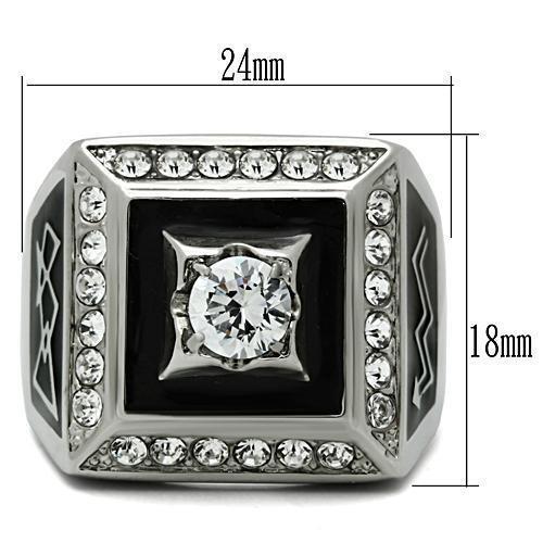 Jewellery Kingdom Mens Cz Square Signet Stainless Steel Silver Classy Mans Ring (Black) Secondary image
