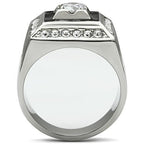 Jewellery Kingdom Mens Cz Square Signet Stainless Steel Silver Classy Mans Ring (Black) - Jewelry Rings - British D'sire