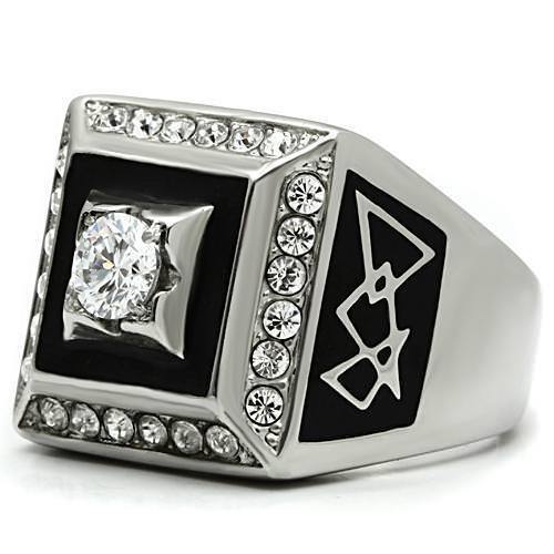 Jewellery Kingdom Mens Cz Square Signet Stainless Steel Silver Classy Mans Ring (Black) - Jewelry Rings - British D'sire