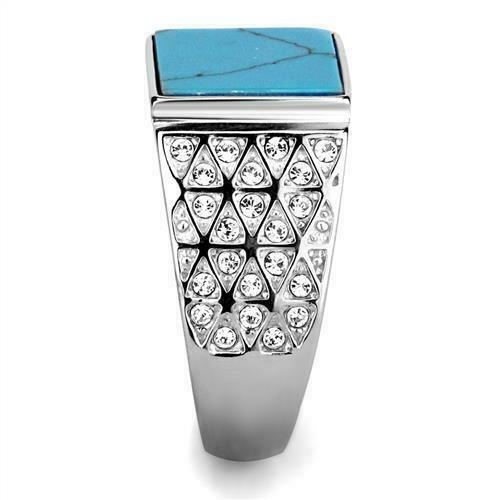 Jewellery Kingdom Mens Cz Stainless Steel Signet Pinky Blue Turquoise Ring - Jewelry Rings - British D'sire Main image