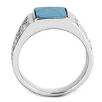Jewellery Kingdom Mens Cz Stainless Steel Signet Pinky Blue Turquoise Ring - Jewelry Rings - British D'sire
