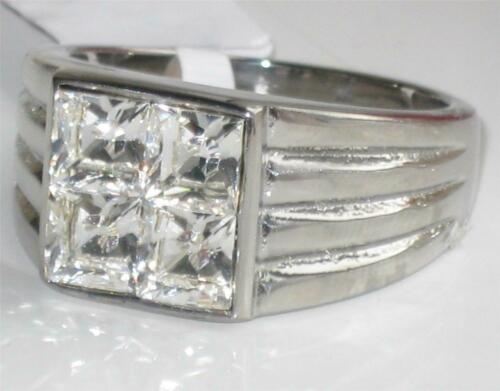 Jewellery Kingdom Mens Cz Stainless Steel Signet Pinky Square Princess Cut Silver Ring - Jewelry Rings - British D'sire